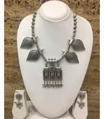 Women'S Jewellery Set Oxidised Silver Plated Necklace Earrings With Peacock Flower Pendant Star Leaf Moon Beads Chain