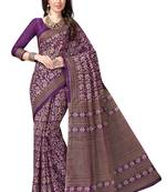 Women's Purple & Beige Cotton Printed Saree With Blouse Piece