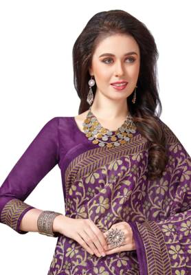 Women's Purple & Beige Cotton Printed Saree With Blouse Piece 2