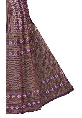 Women's Purple & Beige Cotton Printed Saree With Blouse Piece 3