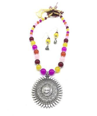 Women'S Temple Jewellery Sets Traditional Oxidised Silver Plated Necklace Earrings With Laxmi Pendent Multicolor Beads 2