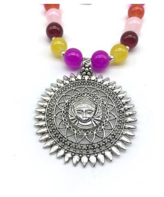 Women'S Temple Jewellery Sets Traditional Oxidised Silver Plated Necklace Earrings With Laxmi Pendent Multicolor Beads 3