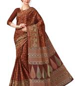 Women's Brown & Beige Cotton Printed Saree With Blouse Piece