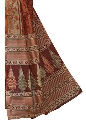 Women's Brown & Beige Cotton Printed Saree With Blouse Piece 3