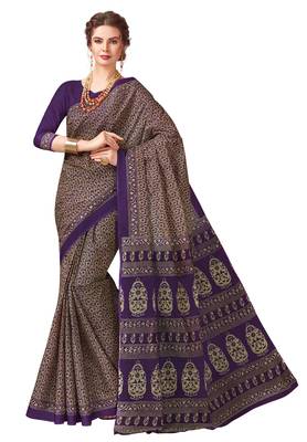 Women's Purple & Beige Cotton Printed Saree With Blouse Piece 1