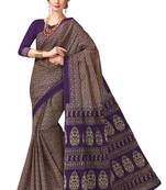 Women's Purple & Beige Cotton Printed Saree With Blouse Piece