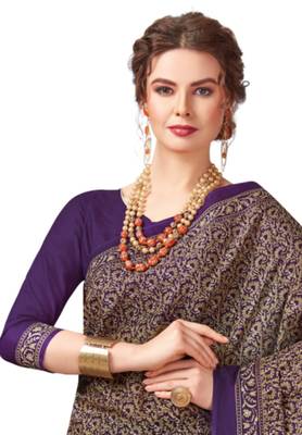 Women's Purple & Beige Cotton Printed Saree With Blouse Piece 2