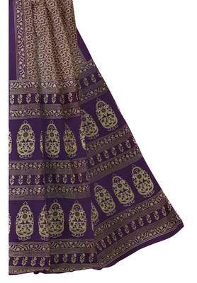 Women's Purple & Beige Cotton Printed Saree With Blouse Piece 3