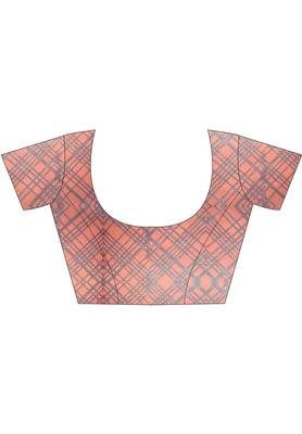Women's Red & Black Cotton Printed Saree With Blouse Piece 4