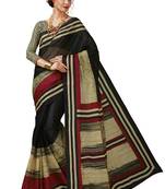 Women's Black & Beige Cotton Printed Saree With Blouse Piece
