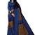 Women's Dark Blue & Orange Cotton Printed Saree With Blouse Piece