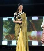 Simple yet stylish Bollywood style designer dual fabric saree by deepika padukone