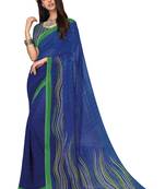 Women's Blue & Green Georgette Printed Saree With Blouse Piece