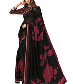 Women's Black & Maroon Georgette Printed Saree With Blouse Piece