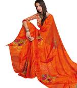 Women's Orange Georgette Printed Saree With Blouse Piece