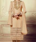 Beige Embroidered Georgette Semi Stitched Salwar With Dupatta