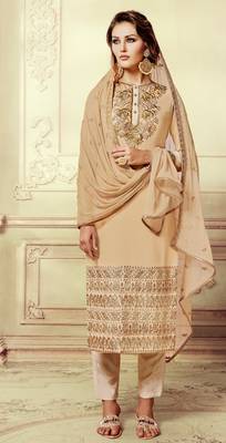 Beige Embroidered Georgette Semi Stitched Salwar With Dupatta 2