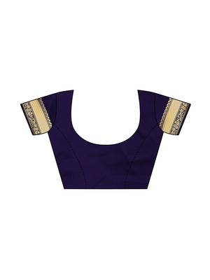Navy blue woven poly silk saree with blouse 5