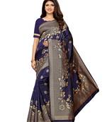Navy blue woven poly silk saree with blouse