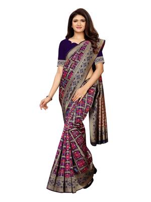 Navy Blue Woven Poly Silk Saree With Blouse 2