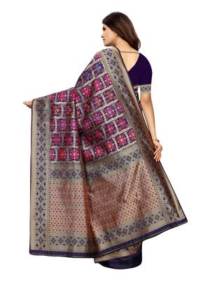 Navy Blue Woven Poly Silk Saree With Blouse 4