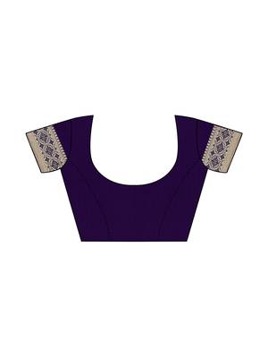 Navy Blue Woven Poly Silk Saree With Blouse 5