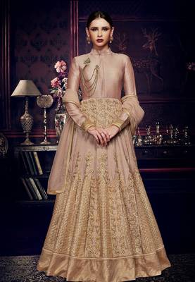 Pink Embroidered Art Silk Semi Stitched Salwar With Dupatta 1