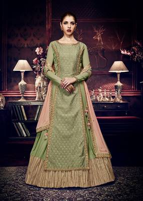 Green Embroidered Georgette Semi Stitched Salwar With Dupatta 1