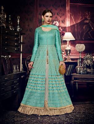 Green Embroidered Art Silk Semi Stitched Salwar With Dupatta 1