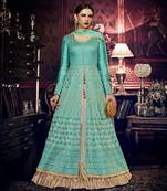 Green Embroidered Art Silk Semi Stitched Salwar With Dupatta