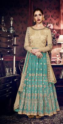 Beige Embroidered Art Silk Semi Stitched Salwar With Dupatta 1