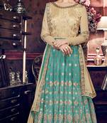 Beige Embroidered Art Silk Semi Stitched Salwar With Dupatta