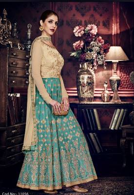 Beige Embroidered Art Silk Semi Stitched Salwar With Dupatta 2