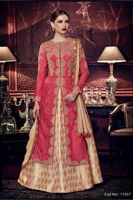 Pink Embroidered Tussar Silk Semi Stitched Salwar With Dupatta 1