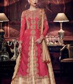 Pink Embroidered Tussar Silk Semi Stitched Salwar With Dupatta