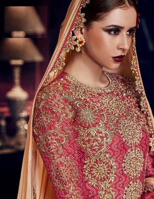 Pink Embroidered Tussar Silk Semi Stitched Salwar With Dupatta 2