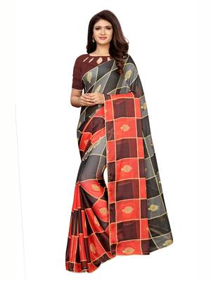 Multicolor printed shimmer saree with blouse 1
