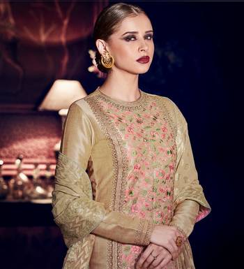 Beige Embroidered Art Silk Semi Stitched Salwar With Dupatta 2