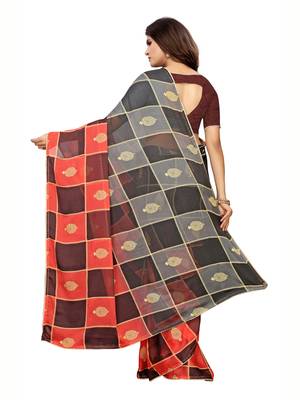 Multicolor printed shimmer saree with blouse 4