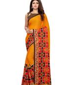 Yellow Printed Georgette Saree With Blouse