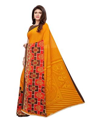 Yellow Printed Georgette Saree With Blouse 2
