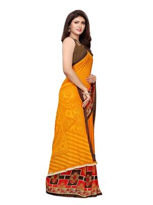 Yellow Printed Georgette Saree With Blouse 3