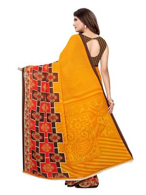 Yellow Printed Georgette Saree With Blouse 4