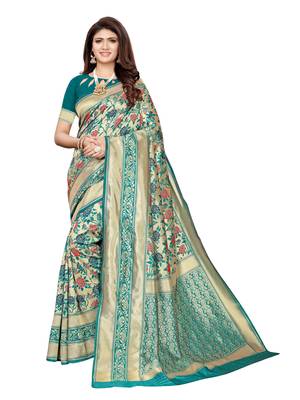 Turquoise Woven Poly Silk Saree With Blouse 1