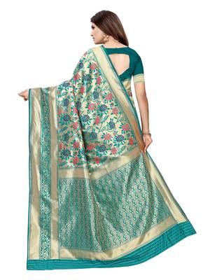 Turquoise Woven Poly Silk Saree With Blouse 4