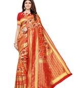 Red woven poly silk saree with blouse