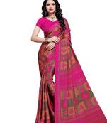 Pink printed crepe saree with blouse