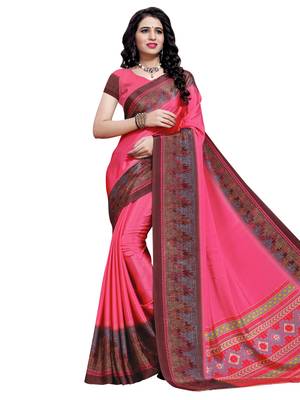 Pink Printed Crepe Saree With Blouse 1