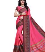 Pink Printed Crepe Saree With Blouse