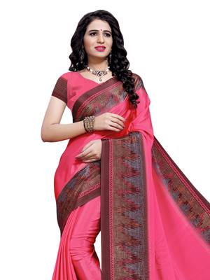 Pink Printed Crepe Saree With Blouse 2